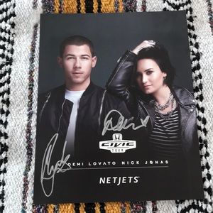 Nick Jonas and Demi Lovato Signed Poster